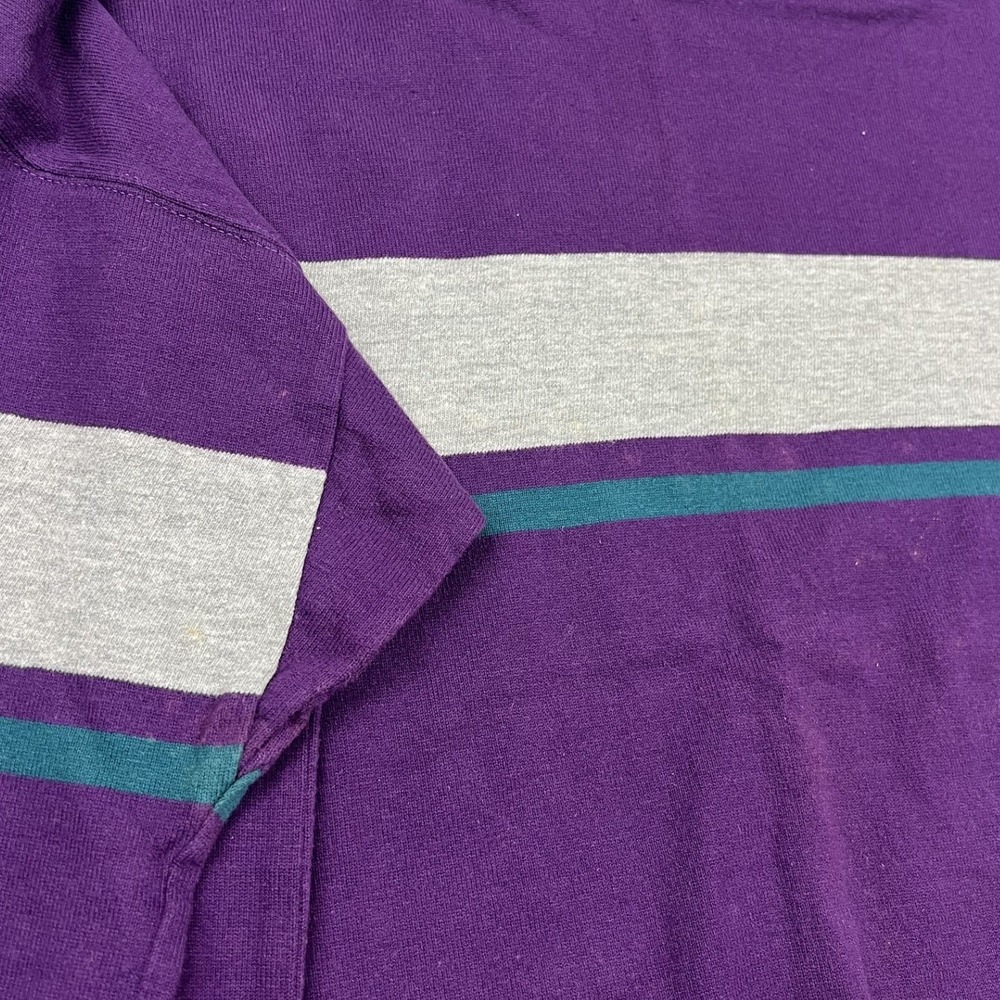 L.L. Bean Mock Neck Shirt Mens Large Purple Grey Stripe Long Sleeve USA Made - Picture 3 of 8